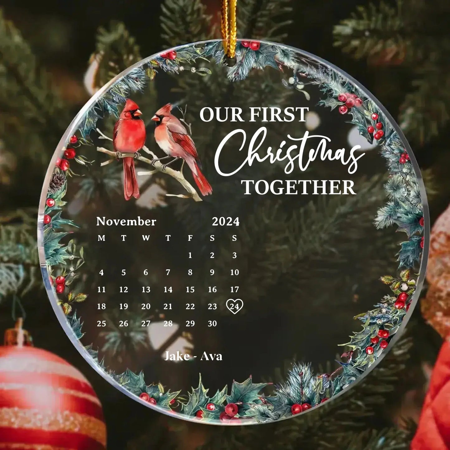 First Christmas Together Couple Ornament – New Version Personalized Acrylic Photo Ornament – Romantic Holiday Gift for Couples in Love