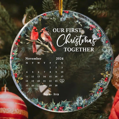 First Christmas Together Couple Ornament – New Version Personalized Acrylic Photo Ornament – Romantic Holiday Gift for Couples in Love