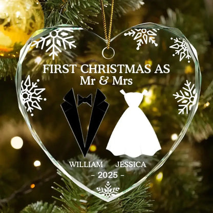 First Christmas as Married Couple – Personalized Heart-Shaped Glass Ornament – Custom Christmas Gift for Husband, Wife, or Couples  Ezcustomize