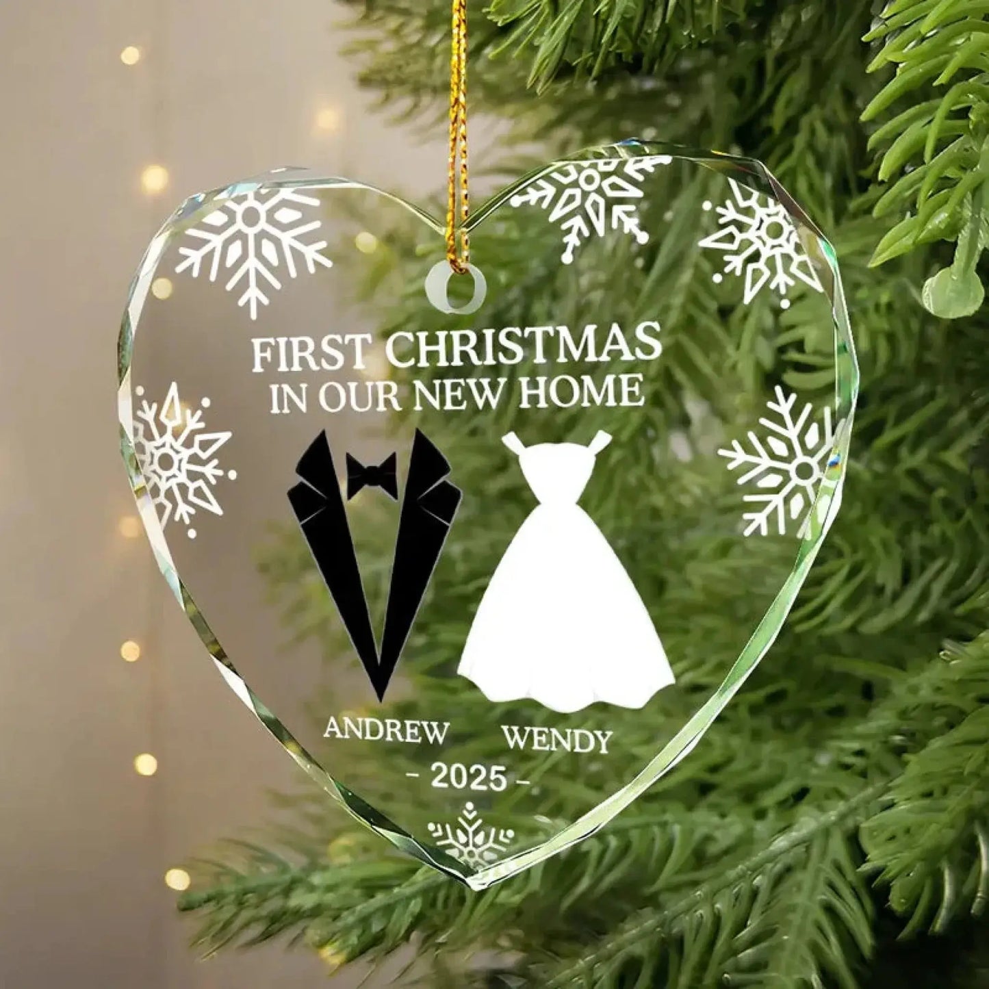 First Christmas as Married Couple – Personalized Heart-Shaped Glass Ornament – Custom Christmas Gift for Husband, Wife, or Couples  Ezcustomize
