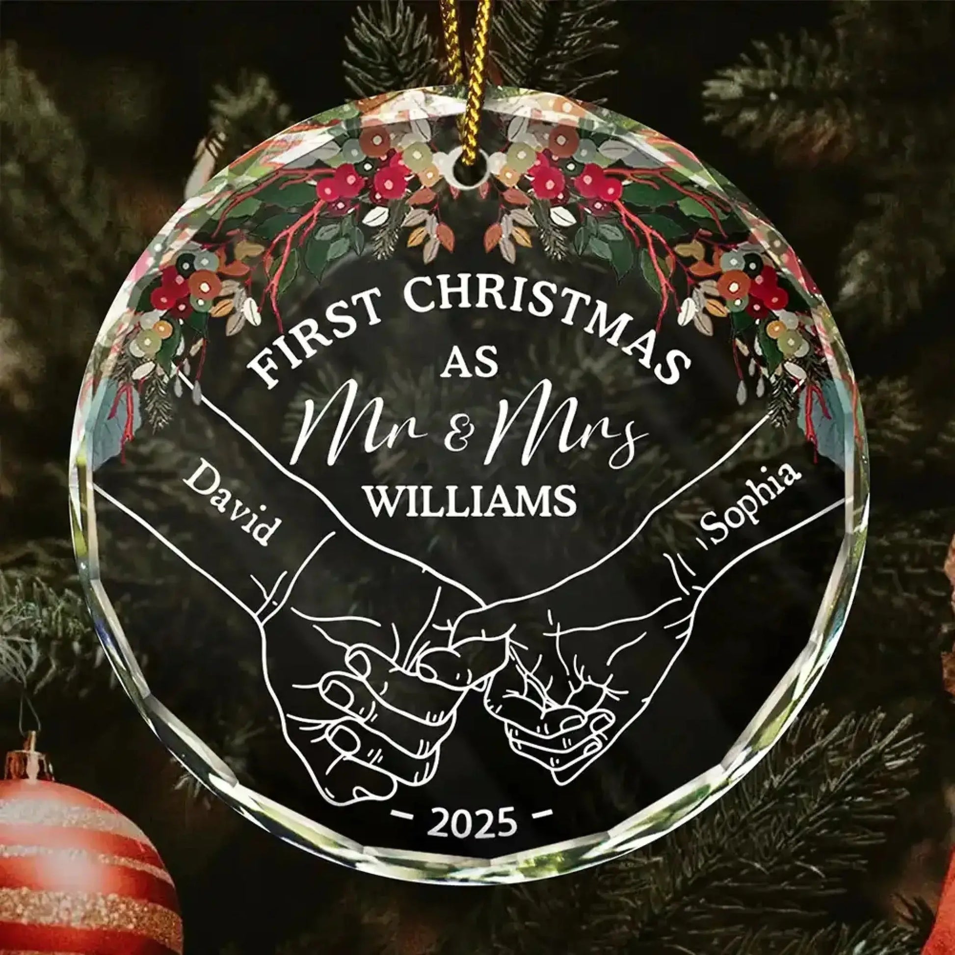 First Christmas as Mr & Mrs – Personalized Crystal Ornament with Romantic Holding Hands Design – Meaningful Holiday Gift for Couples  Ezcustomize