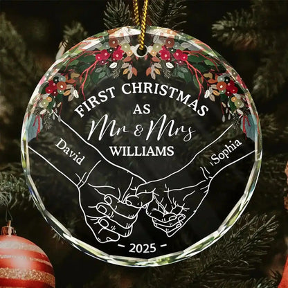 First Christmas as Mr & Mrs – Personalized Crystal Ornament with Romantic Holding Hands Design – Meaningful Holiday Gift for Couples  Ezcustomize