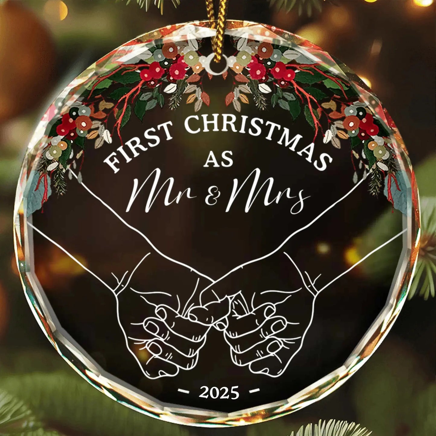 First Christmas as Mr & Mrs – Personalized Crystal Ornament with Romantic Holding Hands Design – Meaningful Holiday Gift for Couples  Ezcustomize