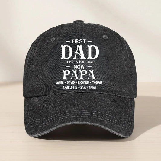 First Dad Now Grandpa With Kids' Names - Personalized Distressed Denim Cap - Gift For Dad or Grandpa  Ezcustomize