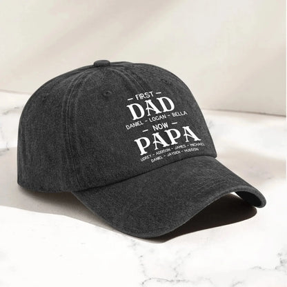 First Dad Now Grandpa With Kids' Names - Personalized Distressed Denim Cap - Gift For Dad or Grandpa  Ezcustomize