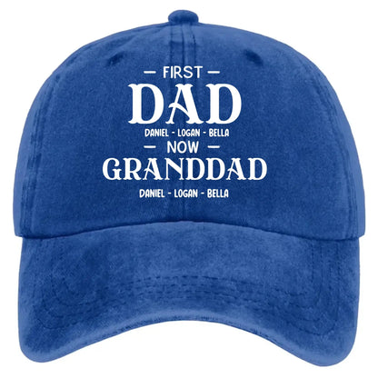 First Dad Now Grandpa With Kids' Names - Personalized Distressed Denim Cap - Gift For Dad or Grandpa  Ezcustomize