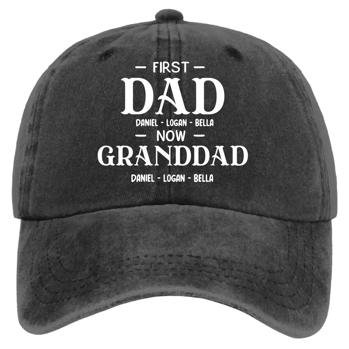 First Dad Now Grandpa With Kids' Names - Personalized Distressed Denim Cap - Gift For Dad or Grandpa  Ezcustomize