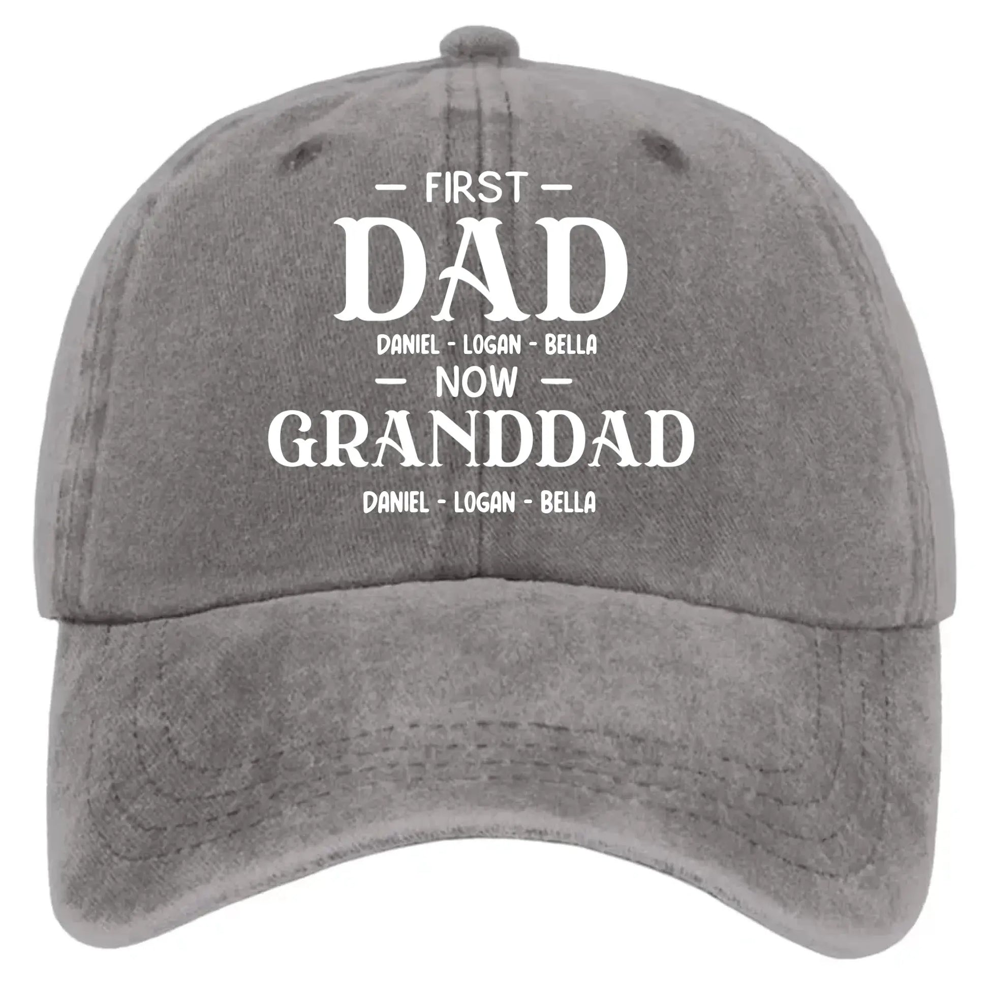 First Dad Now Grandpa With Kids' Names - Personalized Distressed Denim Cap - Gift For Dad or Grandpa  Ezcustomize