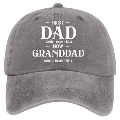 First Dad Now Grandpa With Kids' Names - Personalized Distressed Denim Cap - Gift For Dad or Grandpa  Ezcustomize