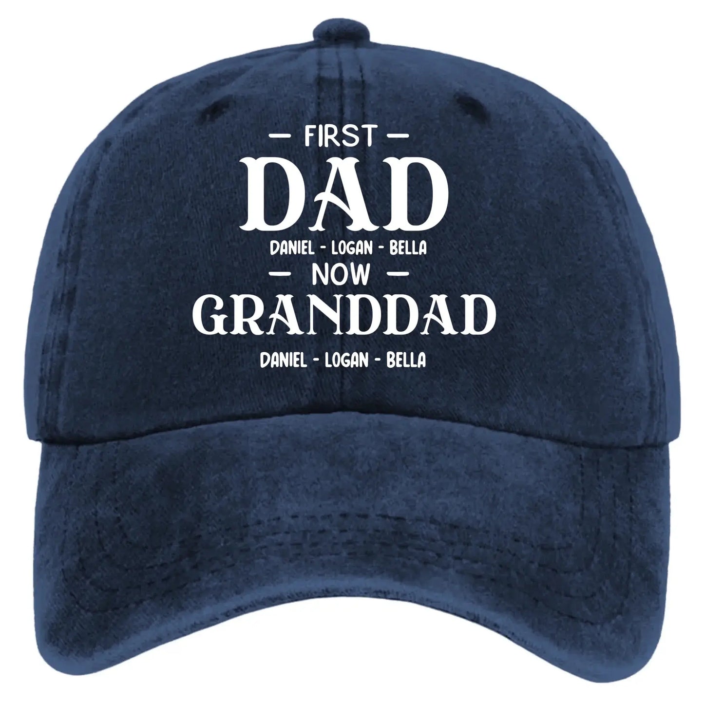 First Dad Now Grandpa With Kids' Names - Personalized Distressed Denim Cap - Gift For Dad or Grandpa  Ezcustomize
