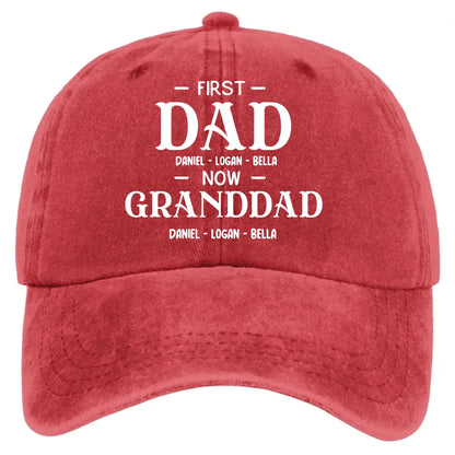 First Dad Now Grandpa With Kids' Names - Personalized Distressed Denim Cap - Gift For Dad or Grandpa  Ezcustomize