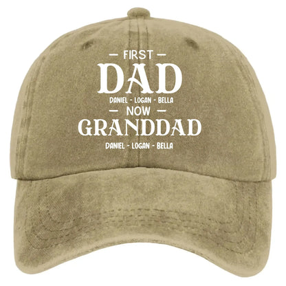 First Dad Now Grandpa With Kids' Names - Personalized Distressed Denim Cap - Gift For Dad or Grandpa  Ezcustomize
