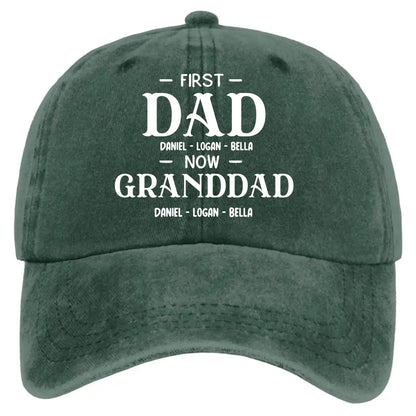 First Dad Now Grandpa With Kids' Names - Personalized Distressed Denim Cap - Gift For Dad or Grandpa  Ezcustomize