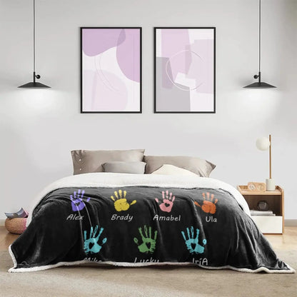 First Dad Now Grandpa's Names Handprint Blanket - Custom Father's Day Gift for Dad, Papa, Grandpa, Daddy, Dada  Ezcustomize