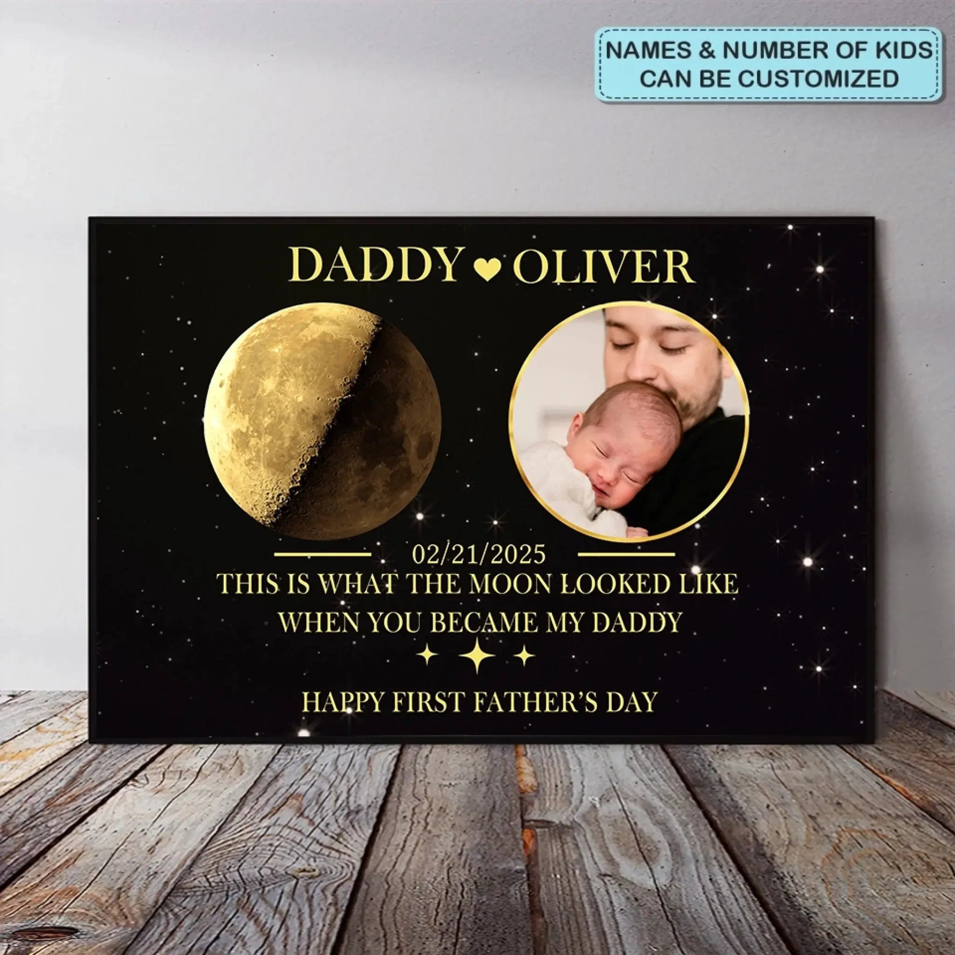 First Father’s Day Photo Wall Art – Personalized Moon Phase Poster/Canvas by Date – Custom Keepsake for New Dad  Ezcustomize