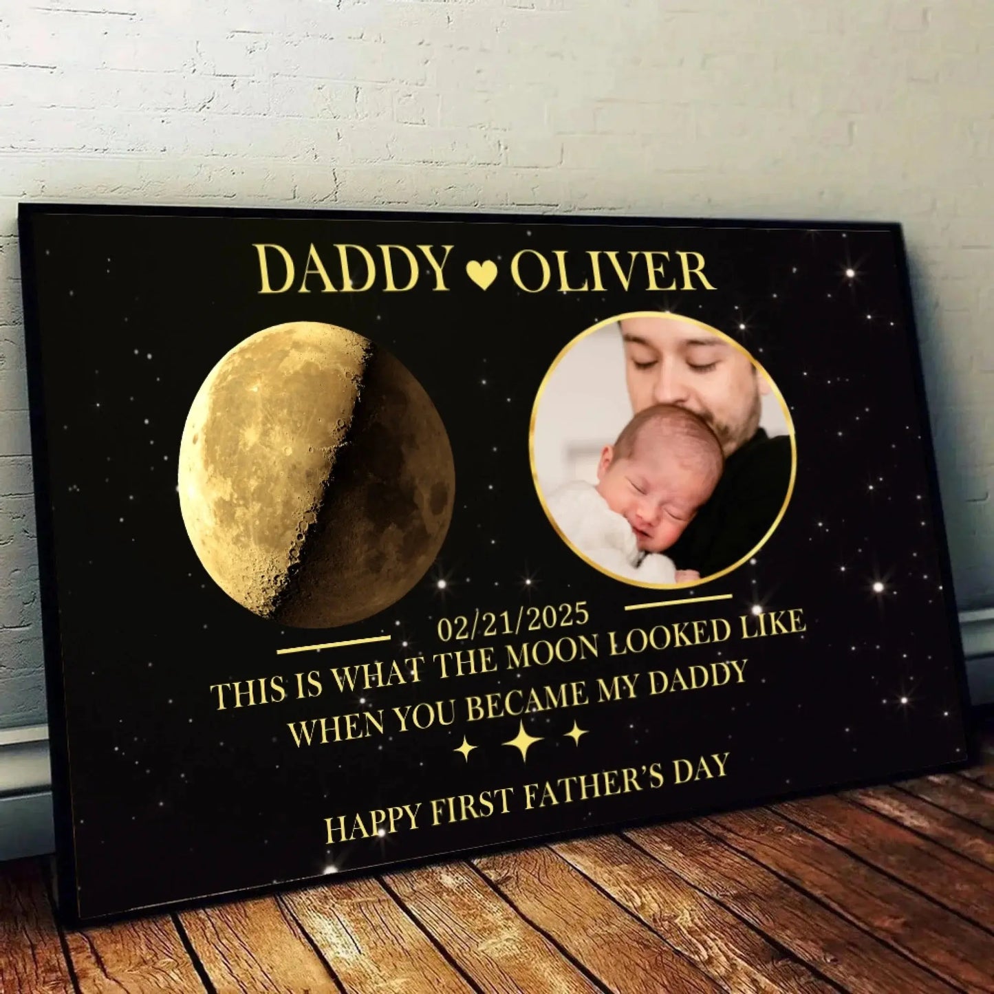 First Father’s Day Photo Wall Art – Personalized Moon Phase Poster/Canvas by Date – Custom Keepsake for New Dad  Ezcustomize
