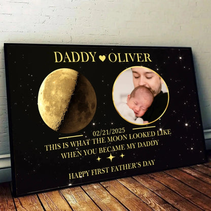 First Father’s Day Photo Wall Art – Personalized Moon Phase Poster/Canvas by Date – Custom Keepsake for New Dad  Ezcustomize