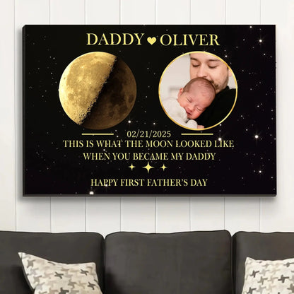 First Father’s Day Photo Wall Art – Personalized Moon Phase Poster/Canvas by Date – Custom Keepsake for New Dad  Ezcustomize