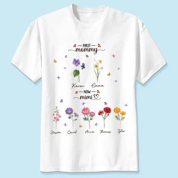 First Mom Now Grandma – Personalized Custom Shirt, Thoughtful Gift for Moms Turned Grandmas