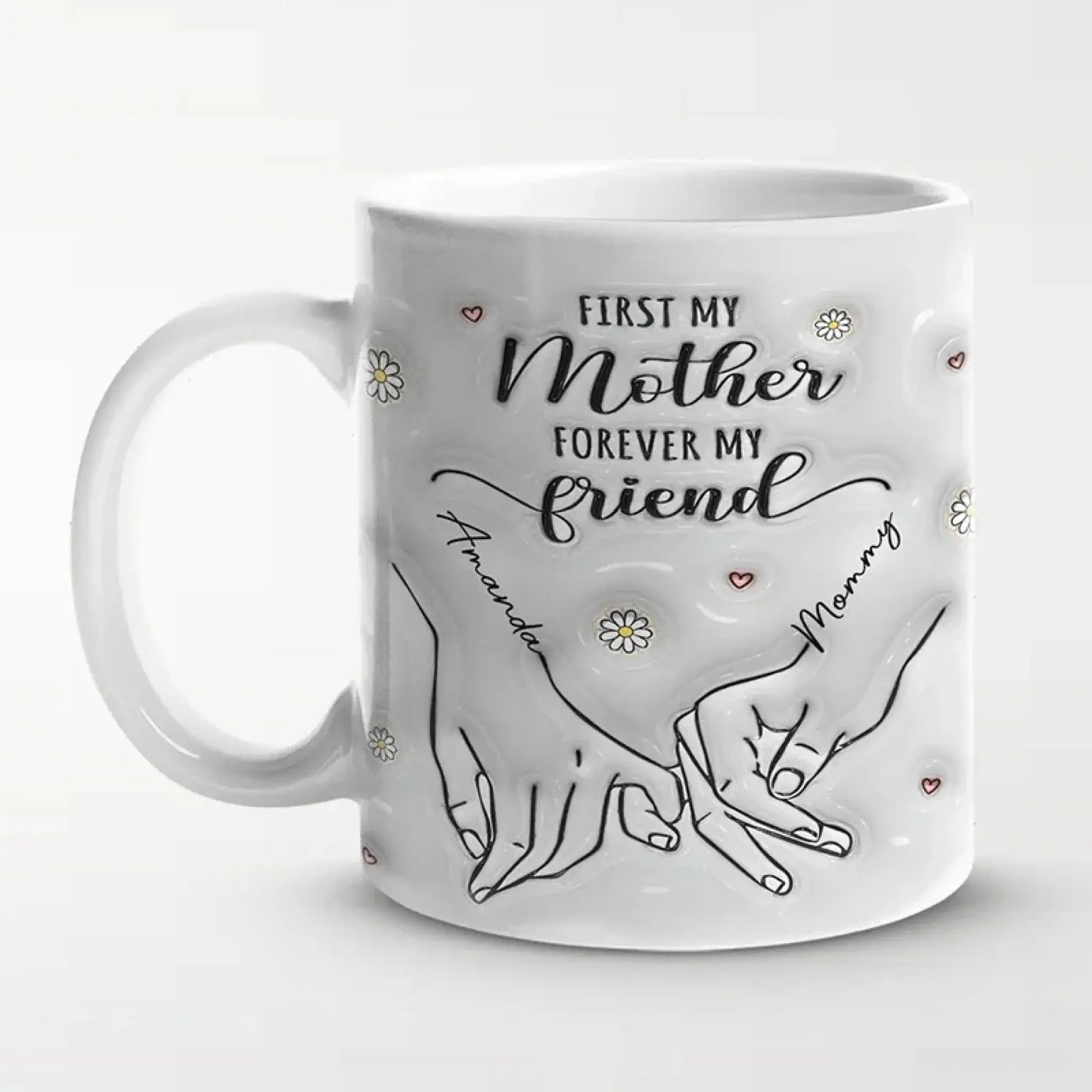 First My Mother Forever My Friend Mug – Personalized 3D Hand Holding Cup, Custom Gift for Mom from Daughter  Ezcustomize