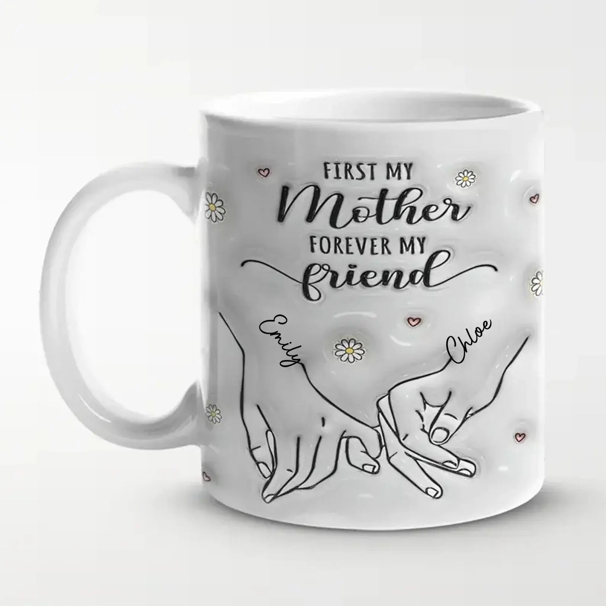 First My Mother Forever My Friend Mug – Personalized 3D Hand Holding Cup, Custom Gift for Mom from Daughter  Ezcustomize