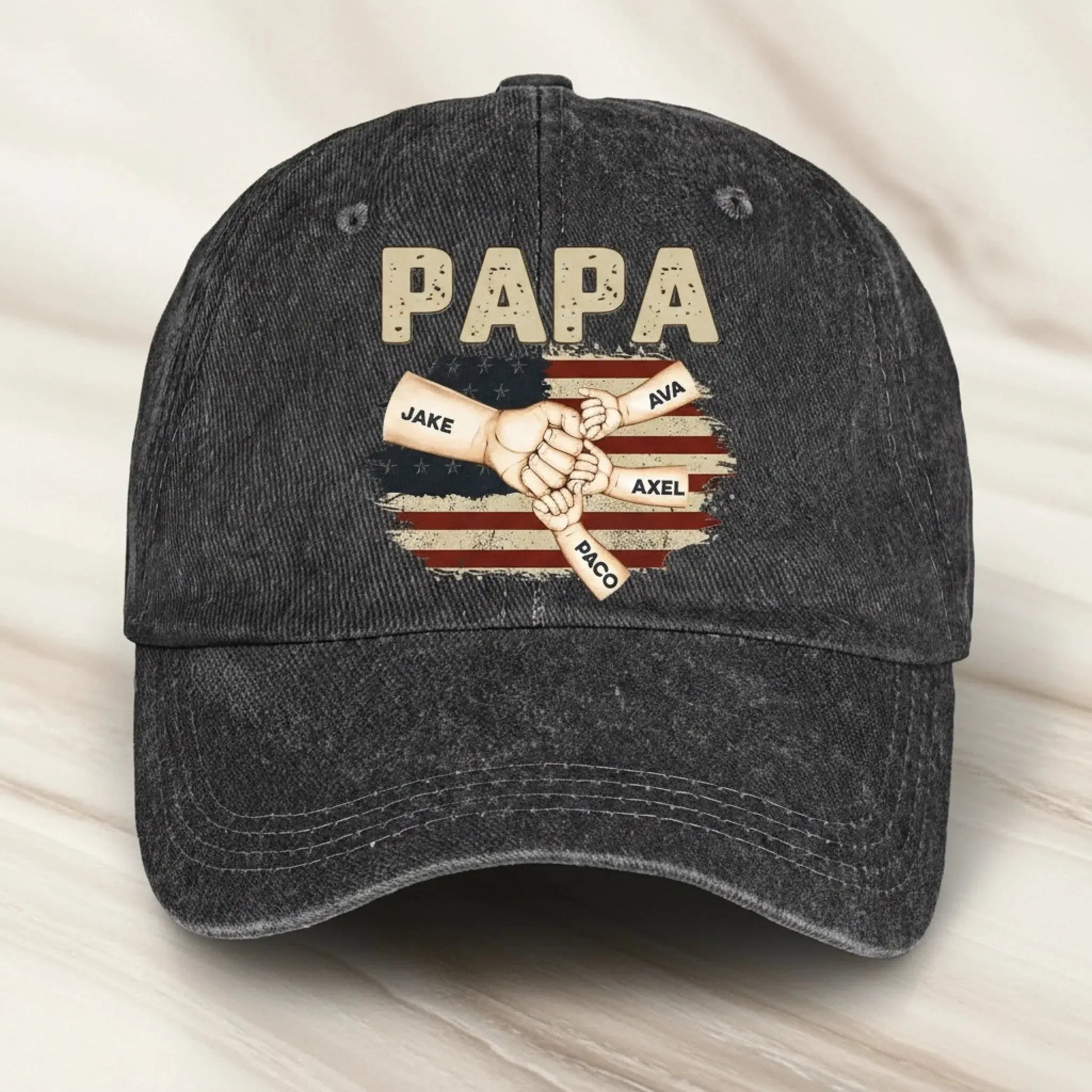 Fistbump Papa We Love You – Personalized Distressed Denim Cap Hat – Heartfelt Father’s Day & Birthday Gift for Papa and Grandpa  Ezcustomize