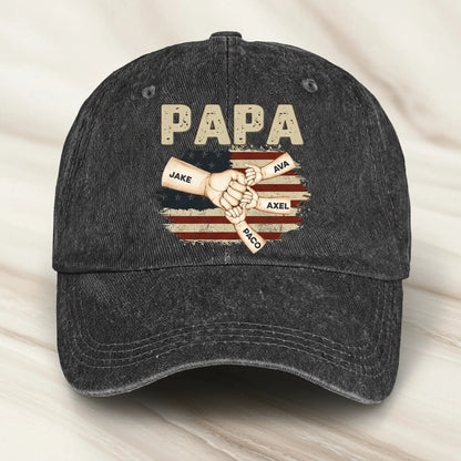Fistbump Papa We Love You – Personalized Distressed Denim Cap Hat – Heartfelt Father’s Day & Birthday Gift for Papa and Grandpa  Ezcustomize