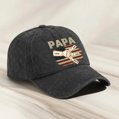 Fistbump Papa We Love You – Personalized Distressed Denim Cap Hat – Heartfelt Father’s Day & Birthday Gift for Papa and Grandpa  Ezcustomize