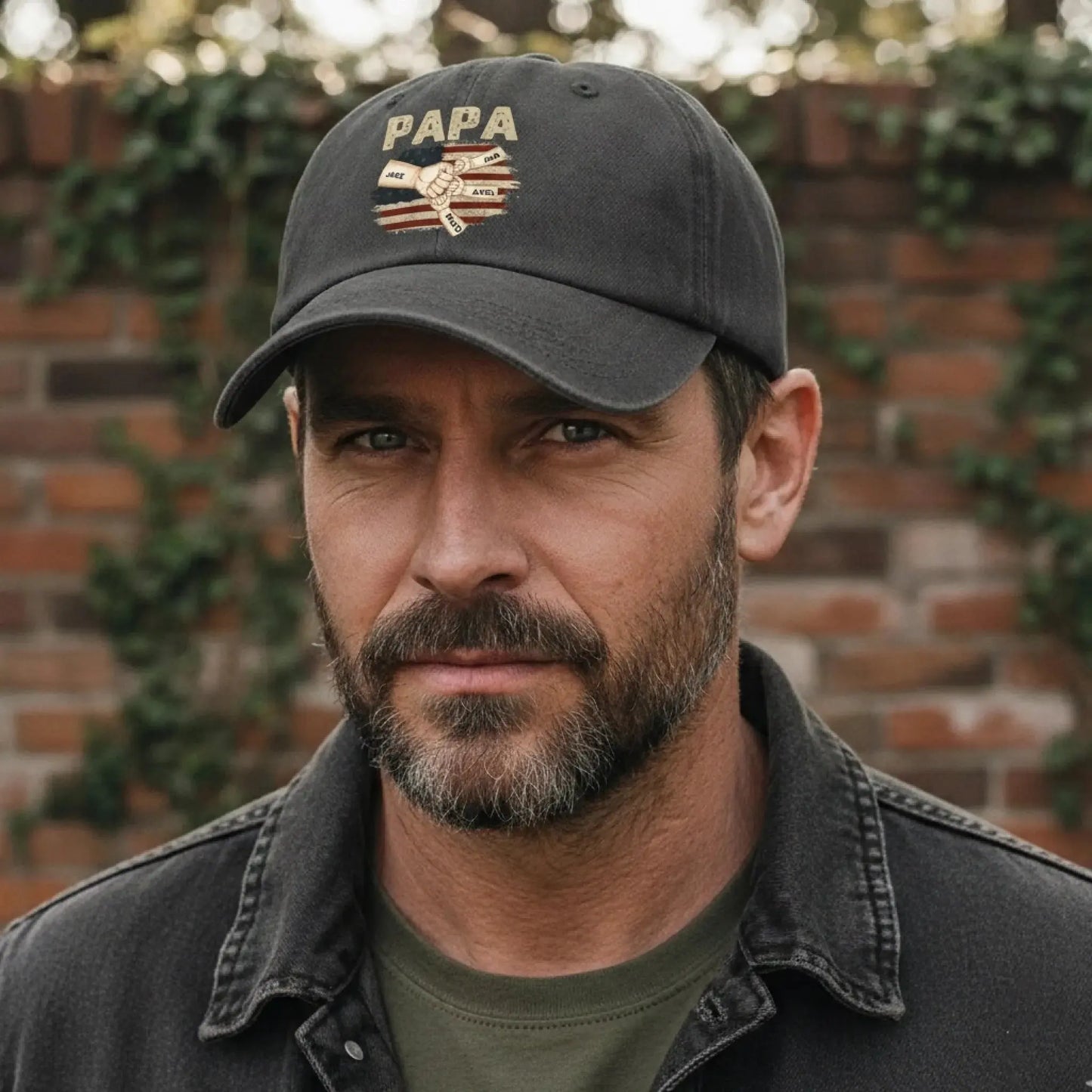 Fistbump Papa We Love You – Personalized Distressed Denim Cap Hat – Heartfelt Father’s Day & Birthday Gift for Papa and Grandpa  Ezcustomize