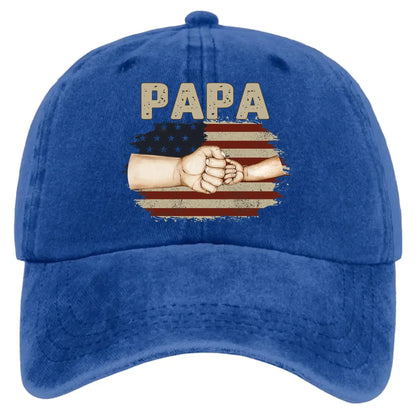 Fistbump Papa We Love You – Personalized Distressed Denim Cap Hat – Heartfelt Father’s Day & Birthday Gift for Papa and Grandpa  Ezcustomize