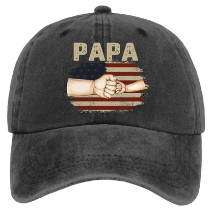 Fistbump Papa We Love You – Personalized Distressed Denim Cap Hat – Heartfelt Father’s Day & Birthday Gift for Papa and Grandpa  Ezcustomize