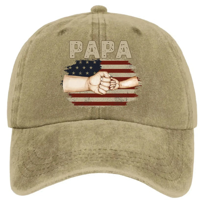 Fistbump Papa We Love You – Personalized Distressed Denim Cap Hat – Heartfelt Father’s Day & Birthday Gift for Papa and Grandpa  Ezcustomize