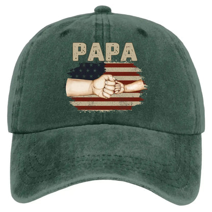Fistbump Papa We Love You – Personalized Distressed Denim Cap Hat – Heartfelt Father’s Day & Birthday Gift for Papa and Grandpa  Ezcustomize