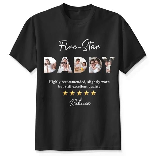 Five-Star Dad Custom Photo T-Shirt – Personalized Shirt with Star Rating & Picture – Unique Gift for Father’s Day or Birthday  Ezcustomize