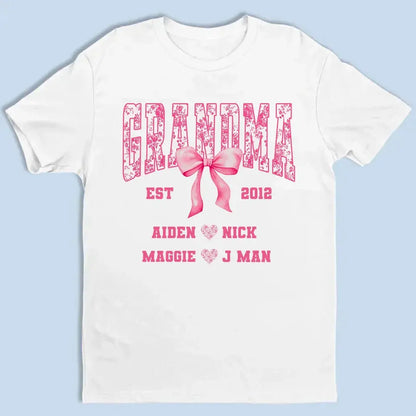Floral Grandma Shirt with Bow – Personalized Name & Year T-Shirt Gift for Nana, Gigi, Mimi, Grandma  Ezcustomize