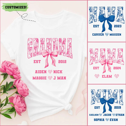 Floral Grandma Shirt with Bow – Personalized Name & Year T-Shirt Gift for Nana, Gigi, Mimi, Grandma  Ezcustomize