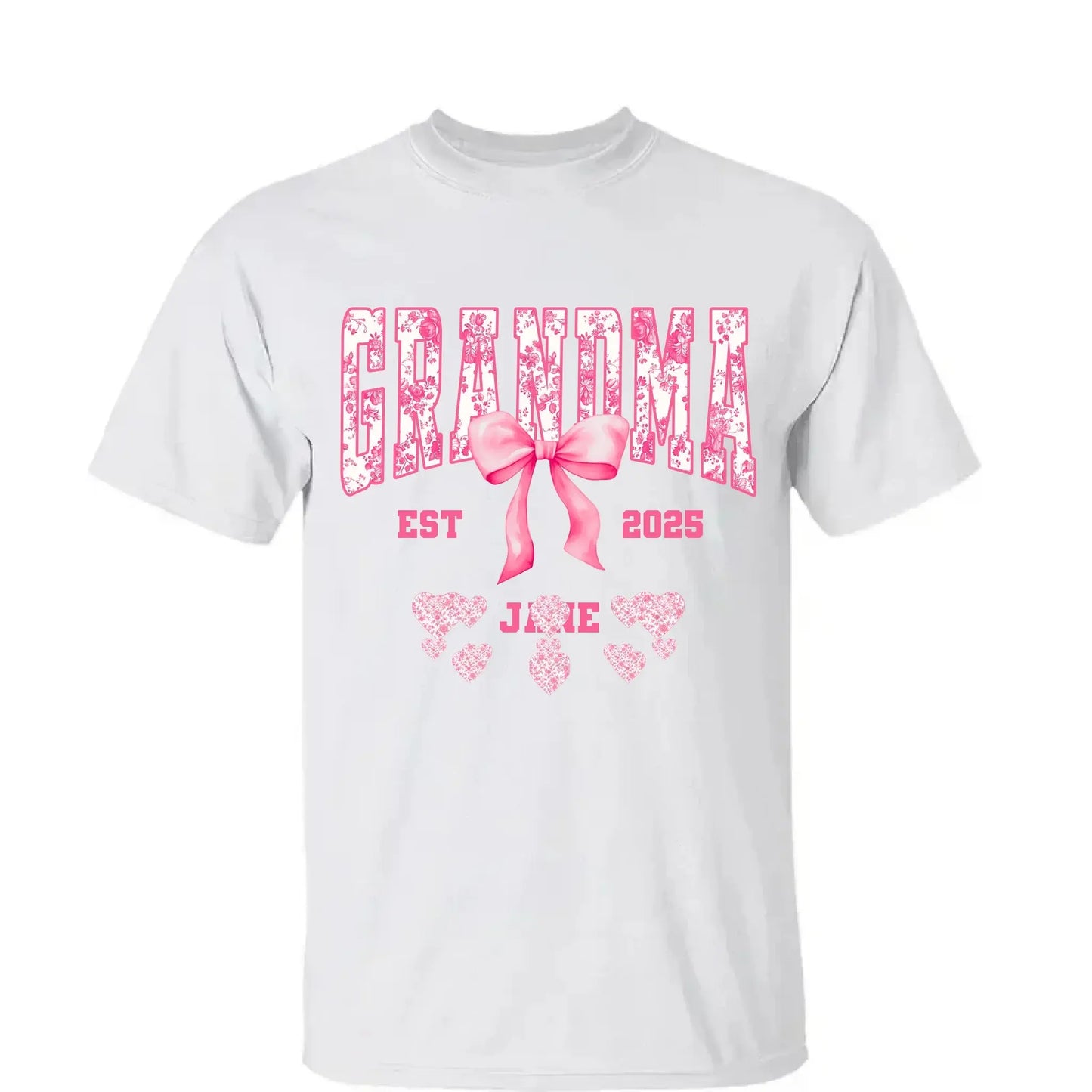 Floral Grandma Shirt with Bow – Personalized Name & Year T-Shirt Gift for Nana, Gigi, Mimi, Grandma  Ezcustomize
