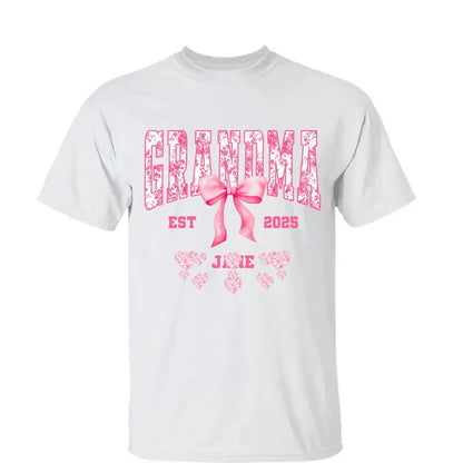 Floral Grandma Shirt with Bow – Personalized Name & Year T-Shirt Gift for Nana, Gigi, Mimi, Grandma  Ezcustomize