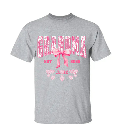 Floral Grandma Shirt with Bow – Personalized Name & Year T-Shirt Gift for Nana, Gigi, Mimi, Grandma  Ezcustomize