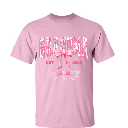 Floral Grandma Shirt with Bow – Personalized Name & Year T-Shirt Gift for Nana, Gigi, Mimi, Grandma  Ezcustomize