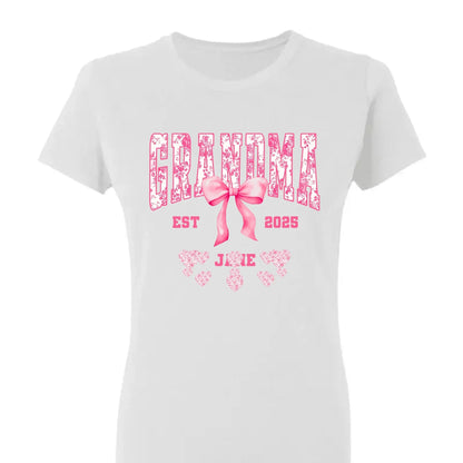 Floral Grandma Shirt with Bow – Personalized Name & Year T-Shirt Gift for Nana, Gigi, Mimi, Grandma  Ezcustomize