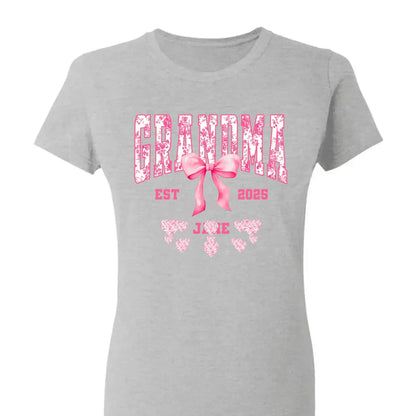 Floral Grandma Shirt with Bow – Personalized Name & Year T-Shirt Gift for Nana, Gigi, Mimi, Grandma  Ezcustomize