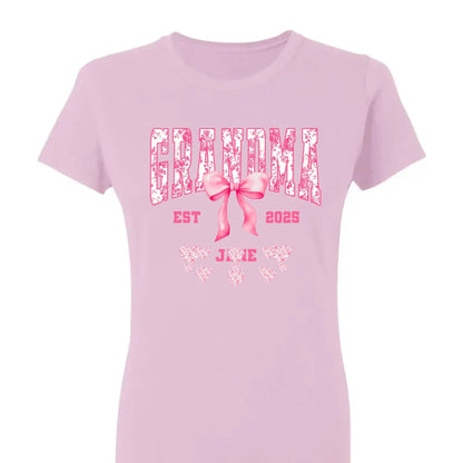 Floral Grandma Shirt with Bow – Personalized Name & Year T-Shirt Gift for Nana, Gigi, Mimi, Grandma  Ezcustomize