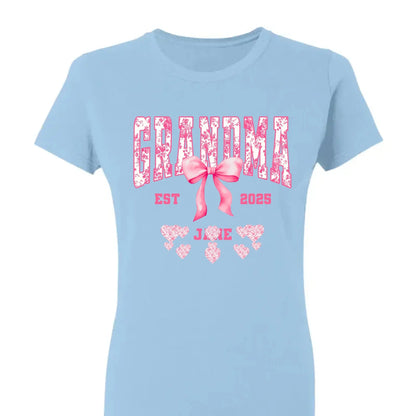 Floral Grandma Shirt with Bow – Personalized Name & Year T-Shirt Gift for Nana, Gigi, Mimi, Grandma  Ezcustomize