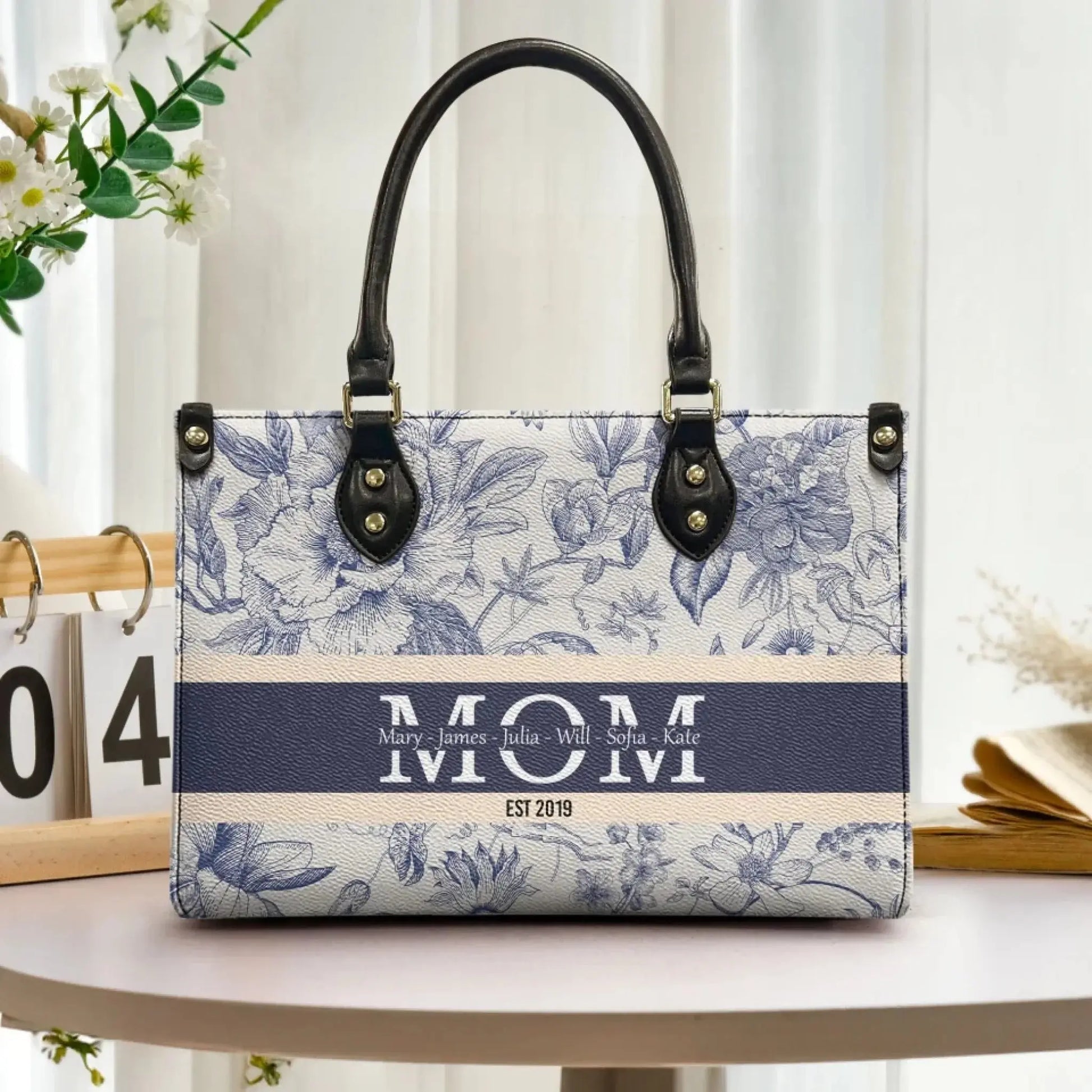 Floral Mom, Mama, Grandma, Gigi, Nana Bag – Personalized Leather Handbag with Kids' Names – Custom Gift for Her  Ezcustomize
