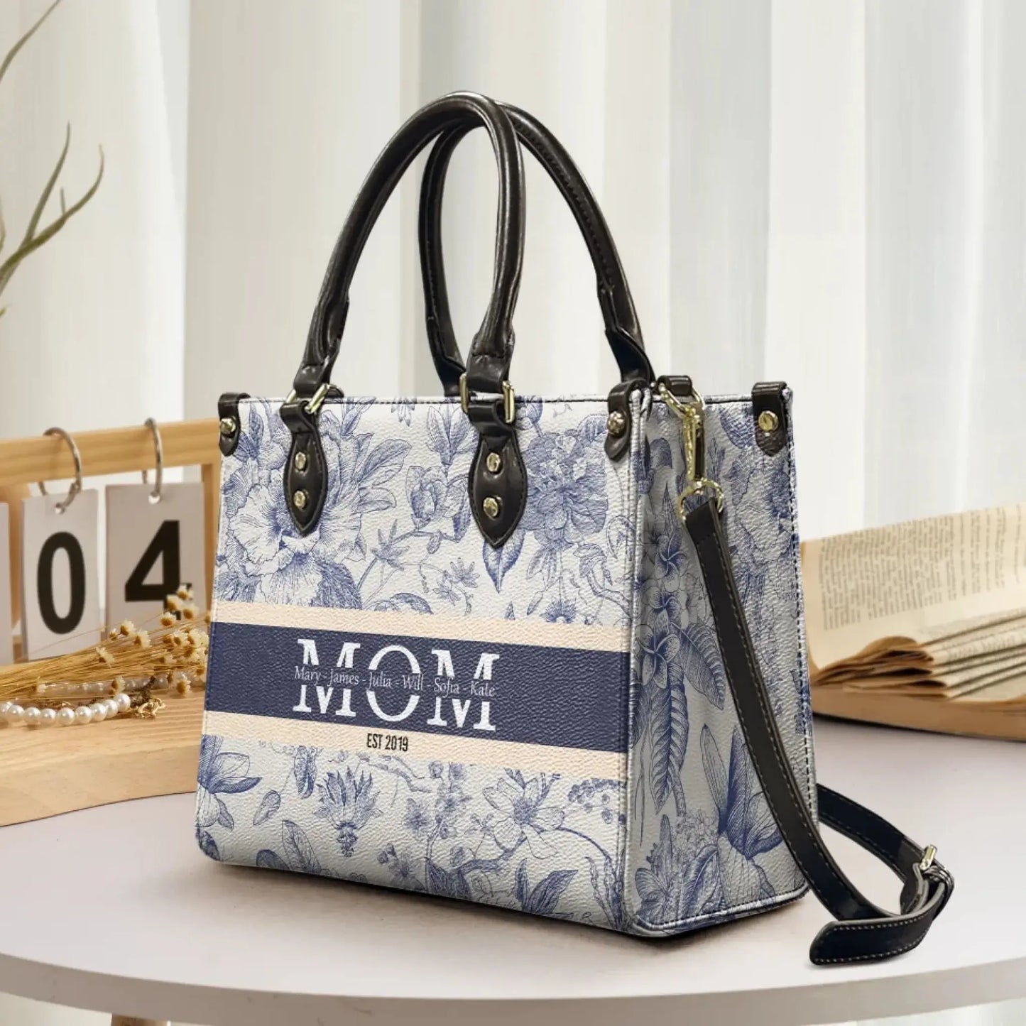 Floral Mom, Mama, Grandma, Gigi, Nana Bag – Personalized Leather Handbag with Kids' Names – Custom Gift for Her  Ezcustomize