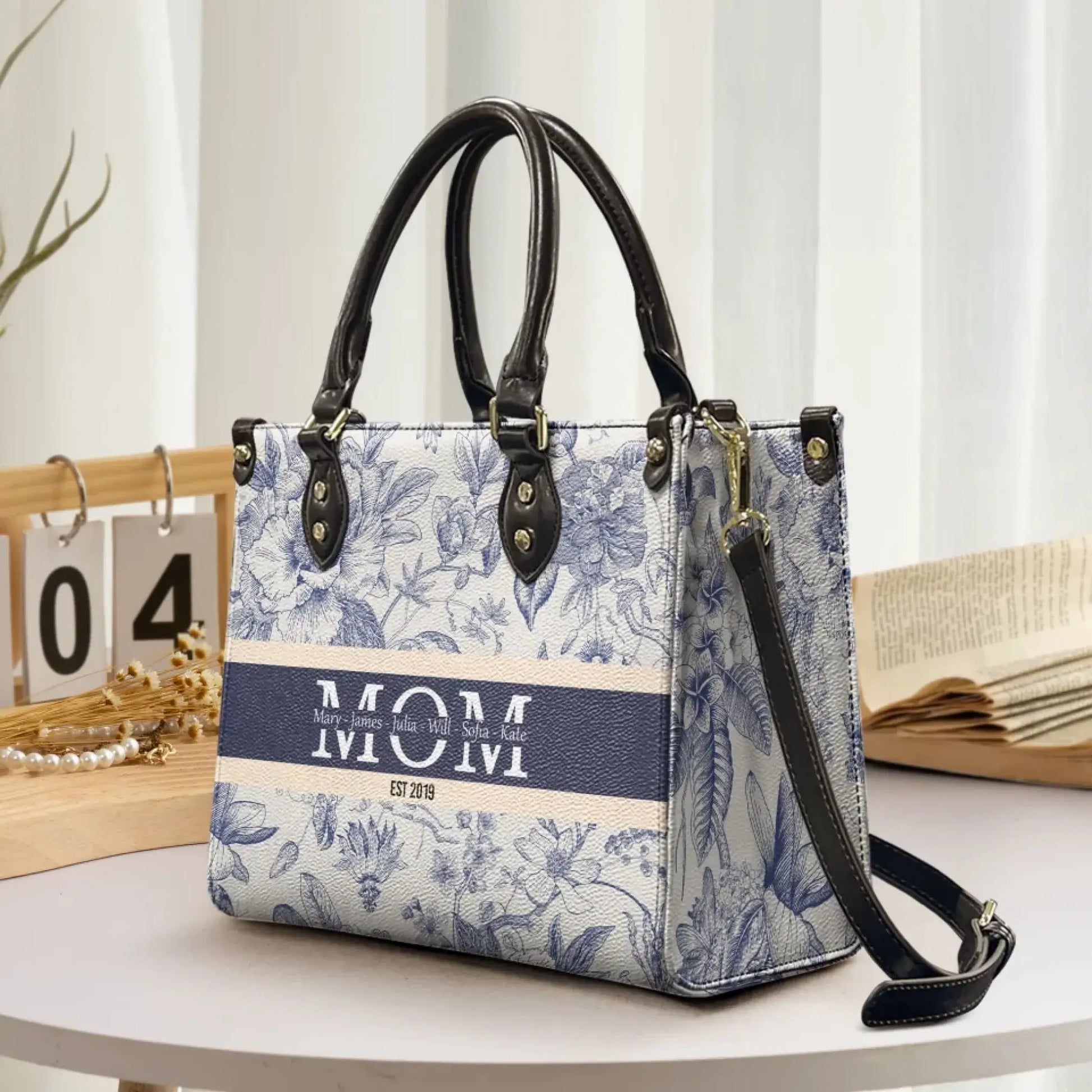 Floral Mom, Mama, Grandma, Gigi, Nana Bag – Personalized Leather Handbag with Kids' Names – Custom Gift for Her  Ezcustomize