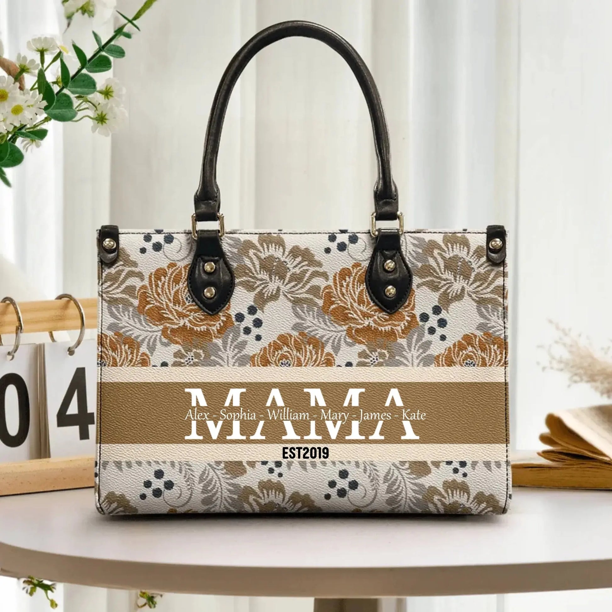 Floral Mom, Mama, Grandma, Gigi, Nana Bag – Personalized Leather Handbag with Kids' Names – Custom Gift for Her  Ezcustomize