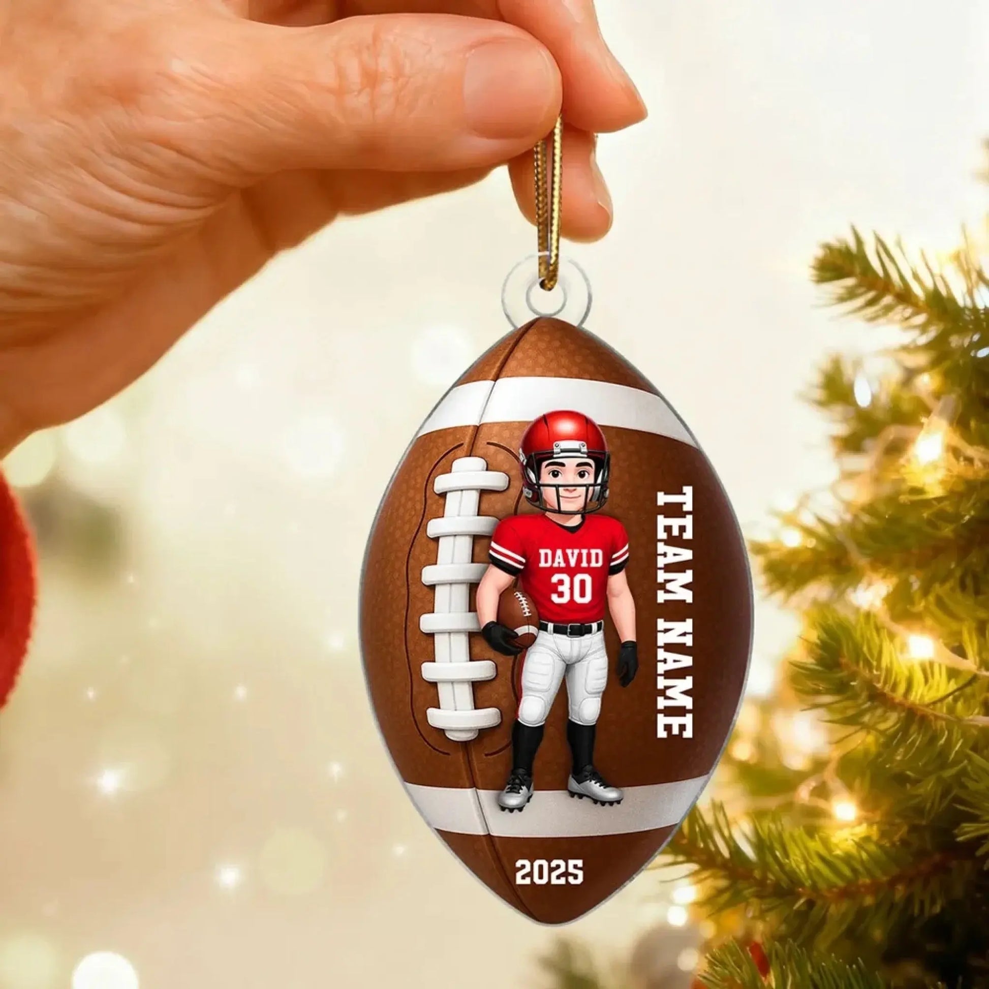 Football Boy 3D Effect – Personalized Acrylic Ornament – Custom Football Christmas Gift for Son, Teen Boy, Grandson  Ezcustomize