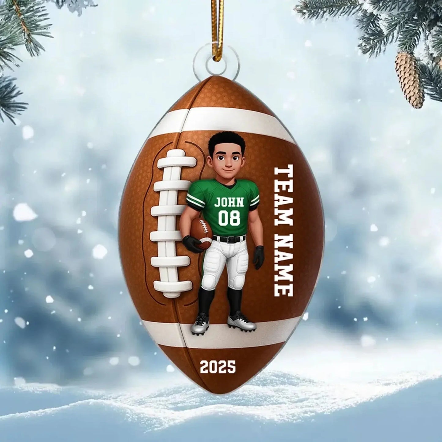 Football Boy 3D Effect – Personalized Acrylic Ornament – Custom Football Christmas Gift for Son, Teen Boy, Grandson  Ezcustomize